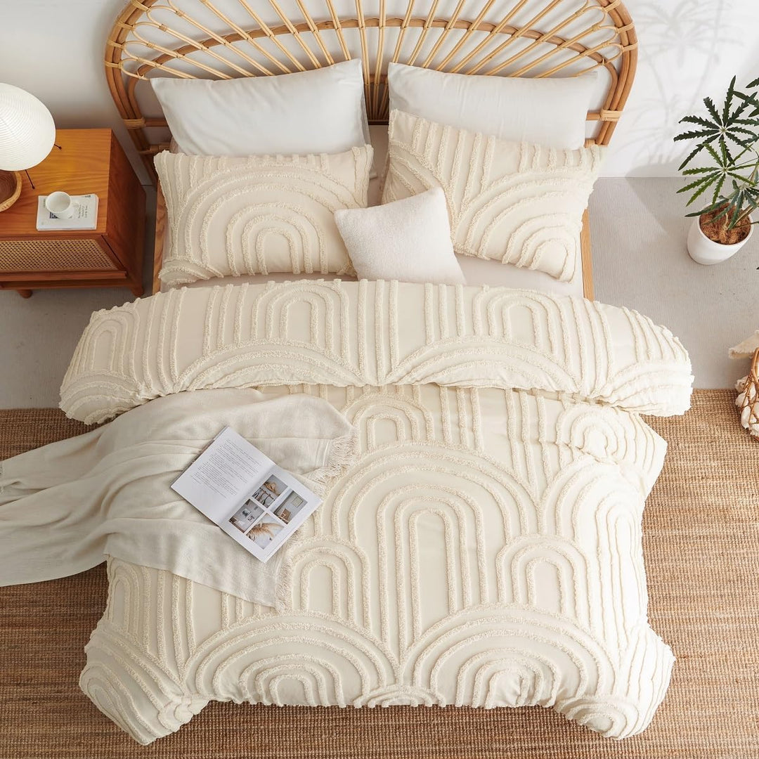 Lanqinglv Beige Bettwäsche 200x220cm Boho Getuftet Exquisite Handgefertigt Stickerei Geometrisch Chi