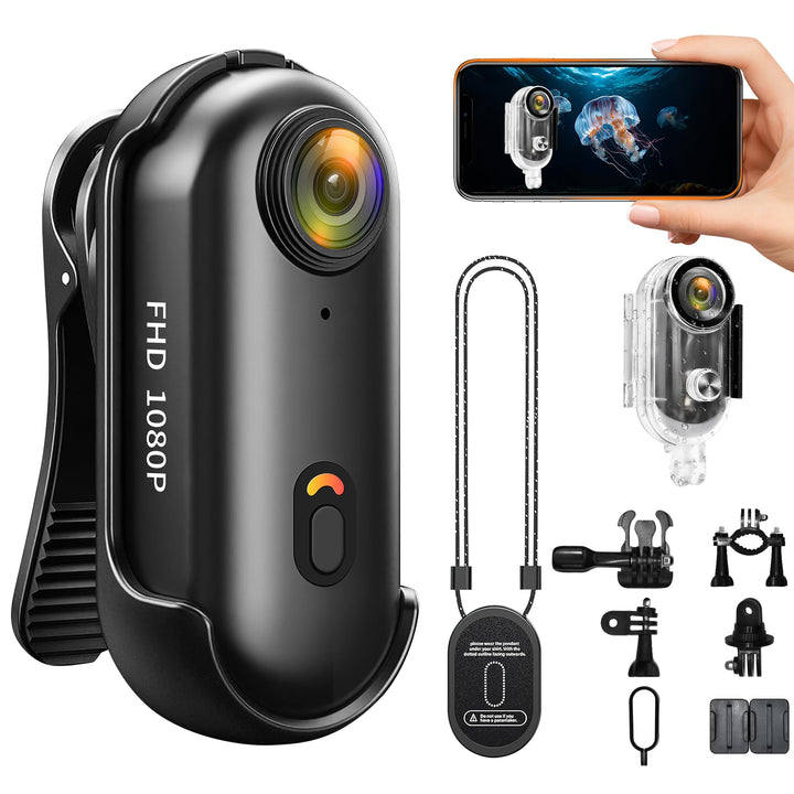 Multifunktions Mini Action Cam 1080P WiFi, Wasserdicht Bodycam Körperkamera Mini, Magnetisch Mini Ka