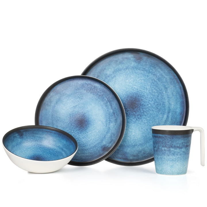 Camping Geschirr Set 1 Person 4-teilig | Melamin | Picknick Geschirrset | Campinggeschirr Deep Ocean