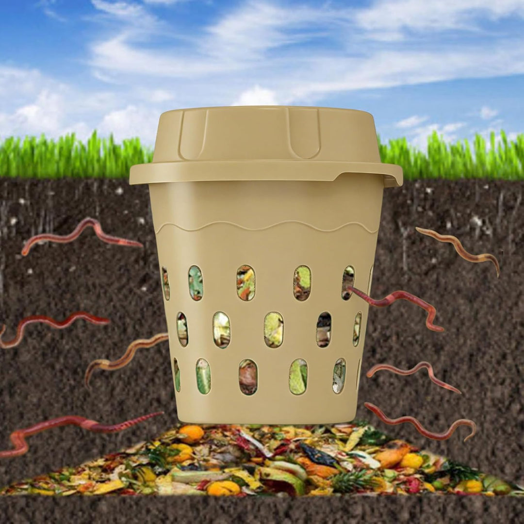 Erdkomposter mit Deckel für Aussen | Wurmkompostierer für Gartenbeete - für Hochbeet, Gemüsebeet, Hi