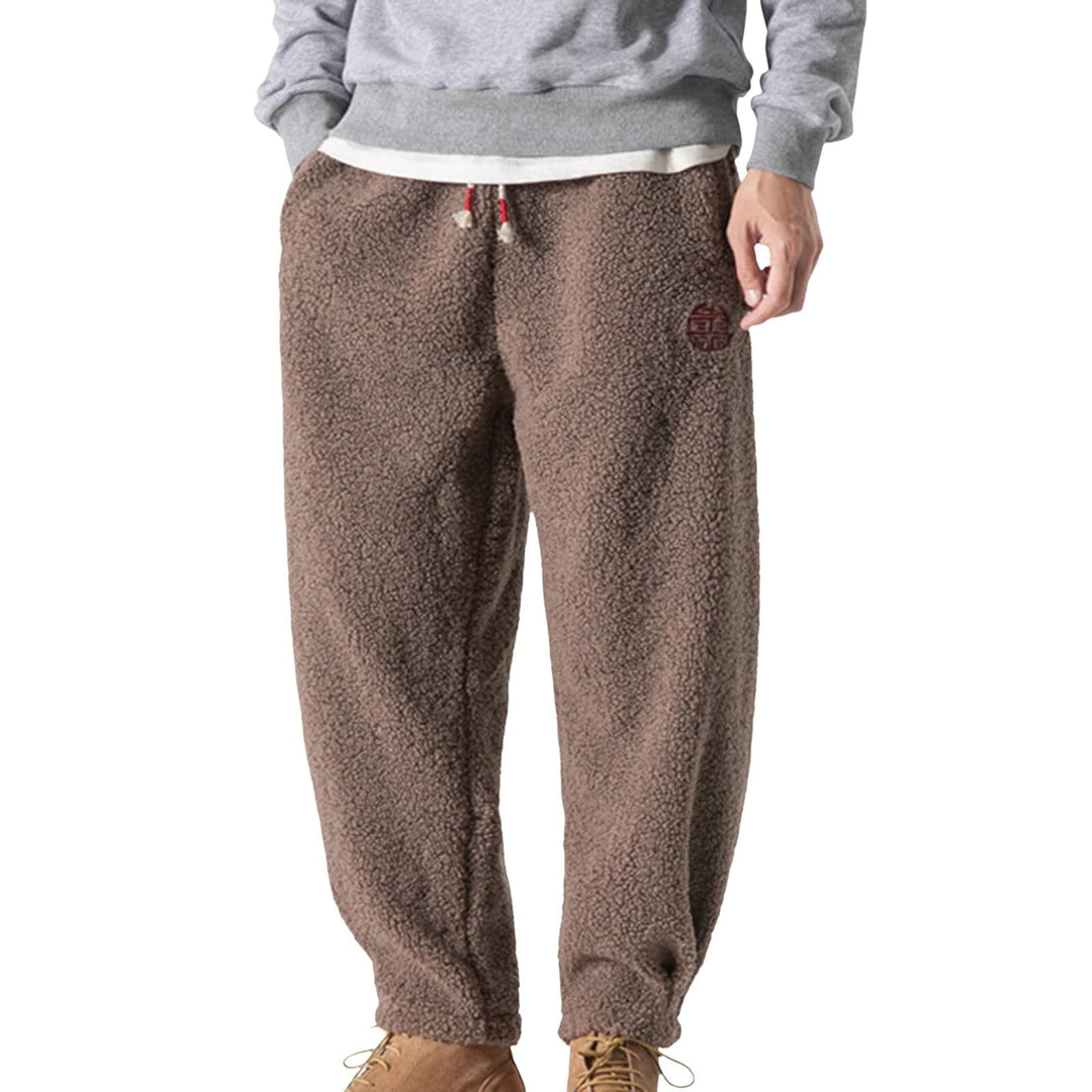 Teddy Plüsch Hose Winter Haremshose Regular Fit Lose Gerade Pants Herren Hose Baggy Gefüttert Thermo