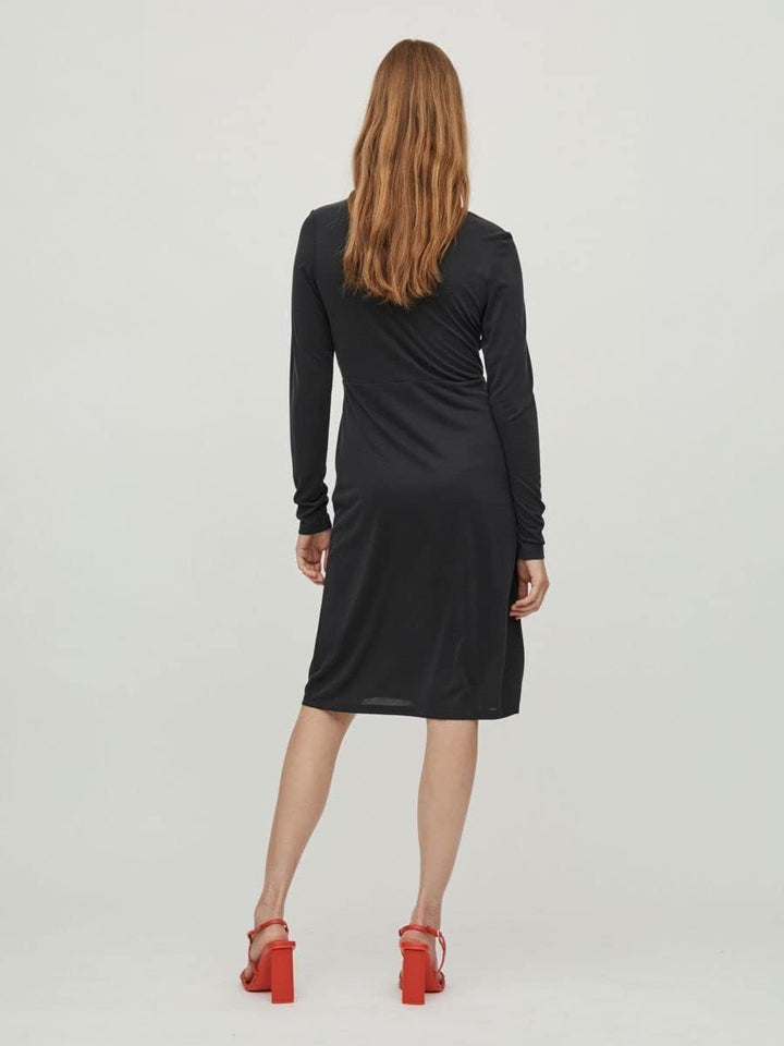 Vila Damen Vimodala L/S Wrap Midi Su-Noos Dress XS Schwarz, XS Schwarz