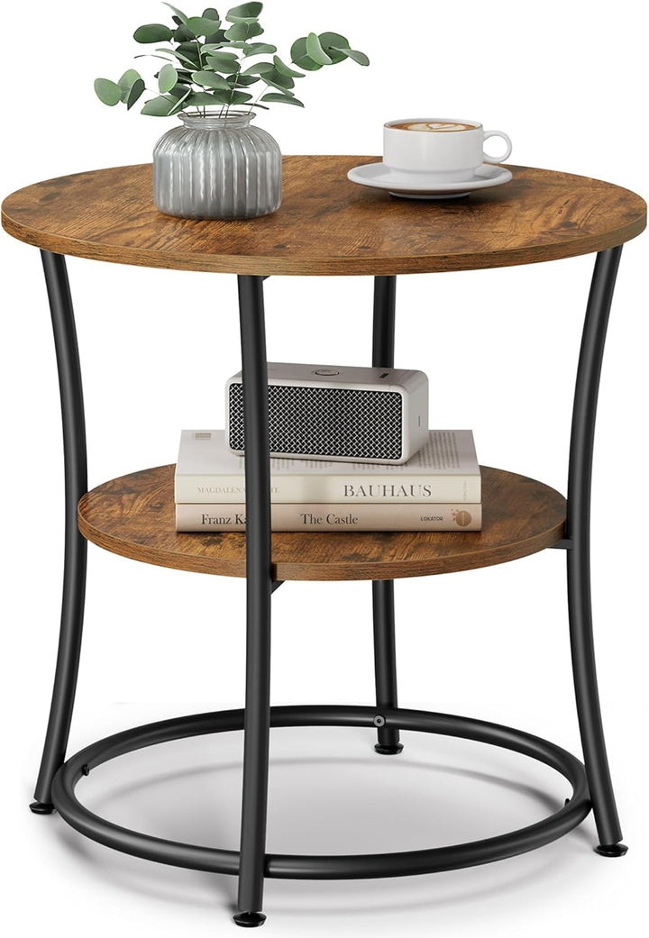 VASAGLE Beistelltisch, Couchtisch rund, Sofatisch, 2 Ablagen, Wohnzimmer, Schlafzimmer, einfacher Au