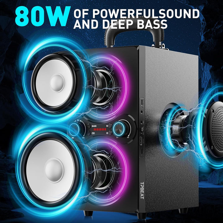 TPBEAT Bluetooth Lautsprecher, 80W Wireless Bluetooth Box Musikbox Gross, Bass Boost, with Licht, 10