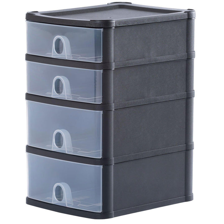 Schubladenbox mit 4 Schubladen 20x25x33cm DINA5 schwarz-transparent Drawer