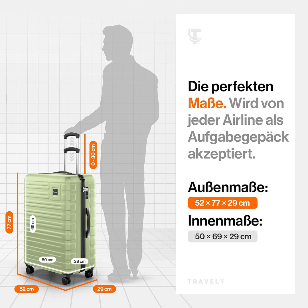 Travely Premium Koffer Gross: 28" Jede Menge Platz mit mehr als 120L Volumen, sehr robuster Hartscha