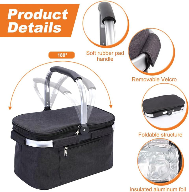 Einkaufskorb Faltbar, 30L Einkaufstasche Gross mit Gepolsterten Griffen, isolierter Wasserdichter Ei