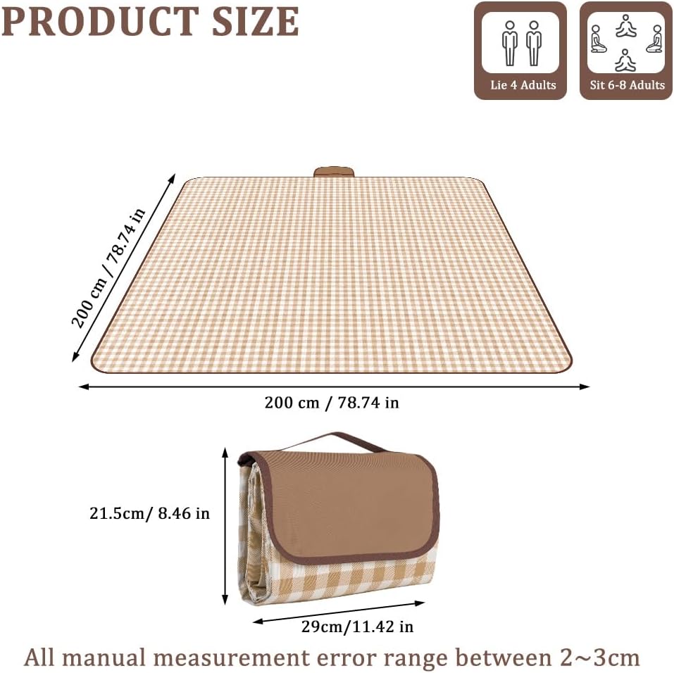 Picknickdecke, 200 x 200cm, Faltbare Campingdecke mit wasserdichter Unterseite，Sandfeste Strandmatte
