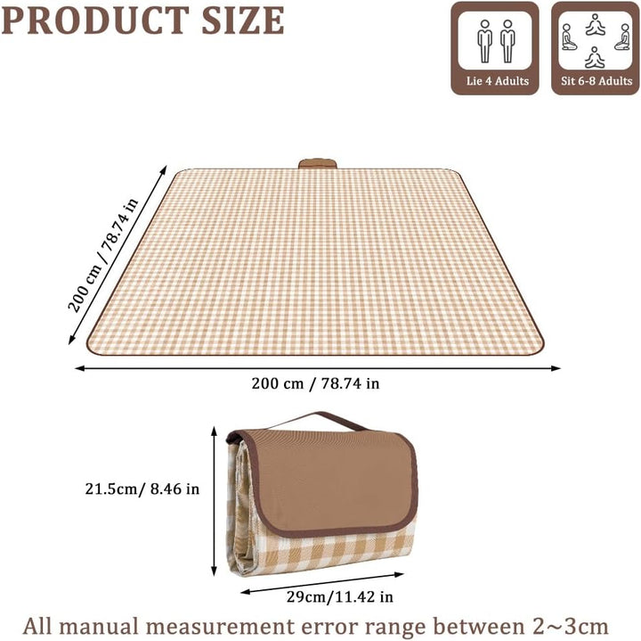 Picknickdecke, 200 x 200cm, Faltbare Campingdecke mit wasserdichter Unterseite，Sandfeste Strandmatte