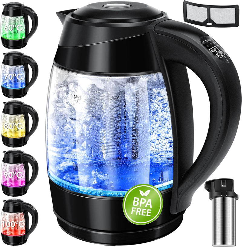 KESSER® Wasserkocher 1,8L Edelstahl mit LED Beleuchtung-Farbe je nach Temperaturwahl 60, 70, 80, 90,