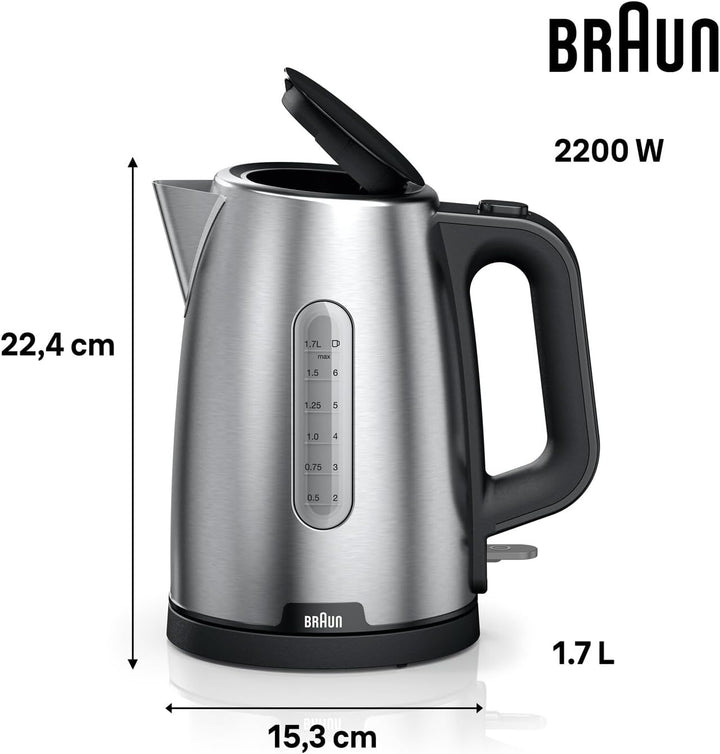 Braun PurShine Wasserkocher WK1500 BK – Teekocher mit 360° Basis, Abschaltautomatik, 1,7 L Füllmenge