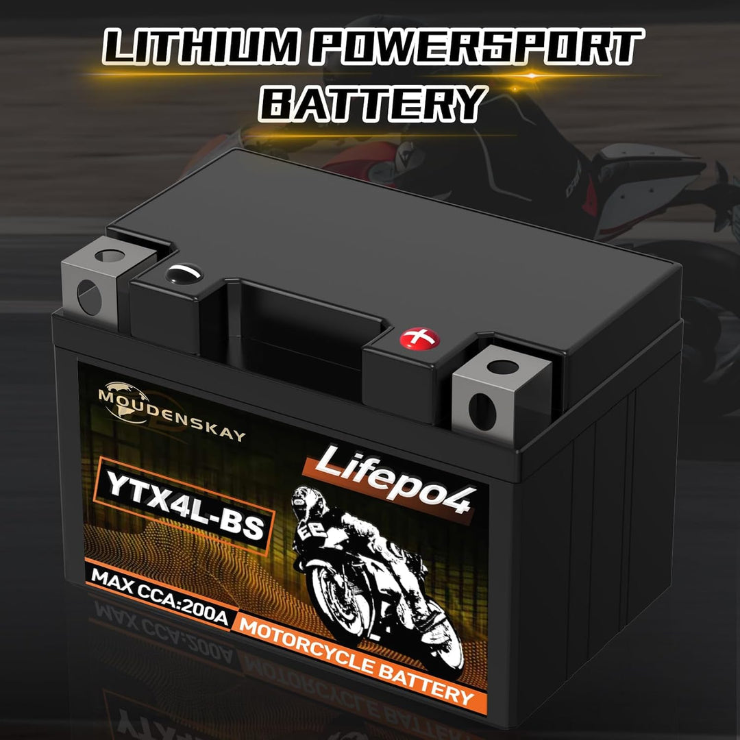 MOUDENSKAY Lithium Motorrad Batterie 12V Lithium Powersports Batterie mit BMS (YTX4L-BS 12.8V 2Ah 20