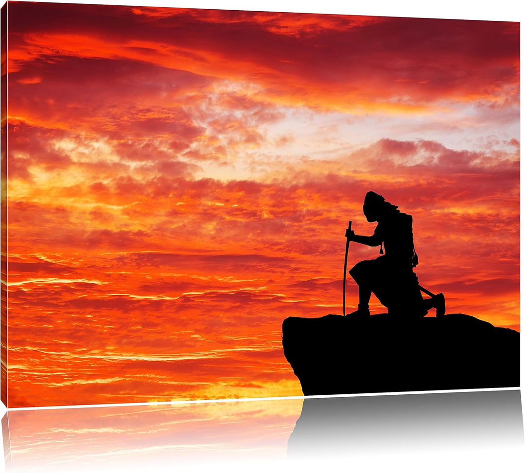 Pixxprint Samurai auf der Spitze des Berges als Leinwandbild/Grösse: 100x70 cm/Wandbild/Kunstdruck/f