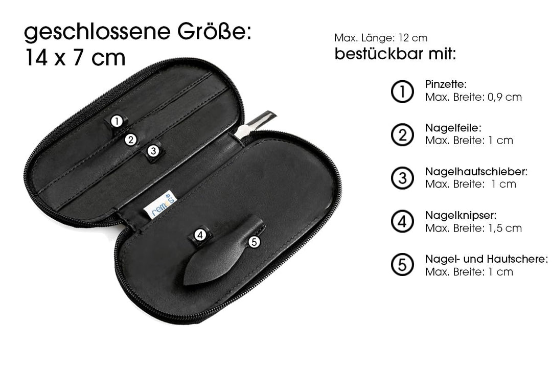 REMOS Nageletui leer aus echtem Leder zum Bestücken mit 5 Instrumenten - schwarz, Schwarz