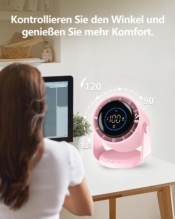 Tischventilator, USB Ventilator mit 100 Geschwindigkeitsstufen 105° Schwenkfunktion LED Display mit