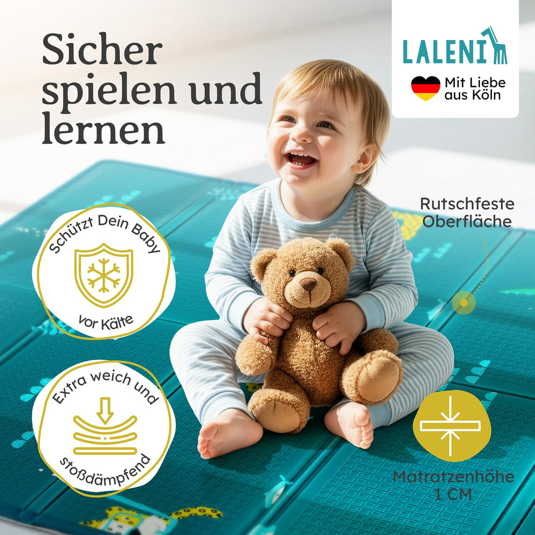 Laleni Krabbelmatte Baby 120x150x1 cm - wasserdichte Spielmatte Baby faltbar - isolierende Bodenmatt