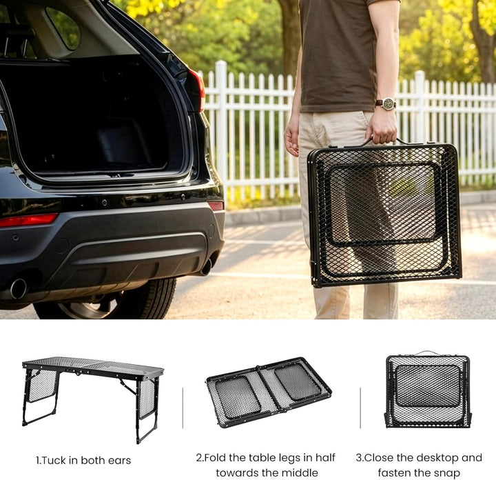 Faltbarer Campingtisch aus Aluminiumlegierung für Outdoor, Leichter Picknicktisch mit Schubladen & D