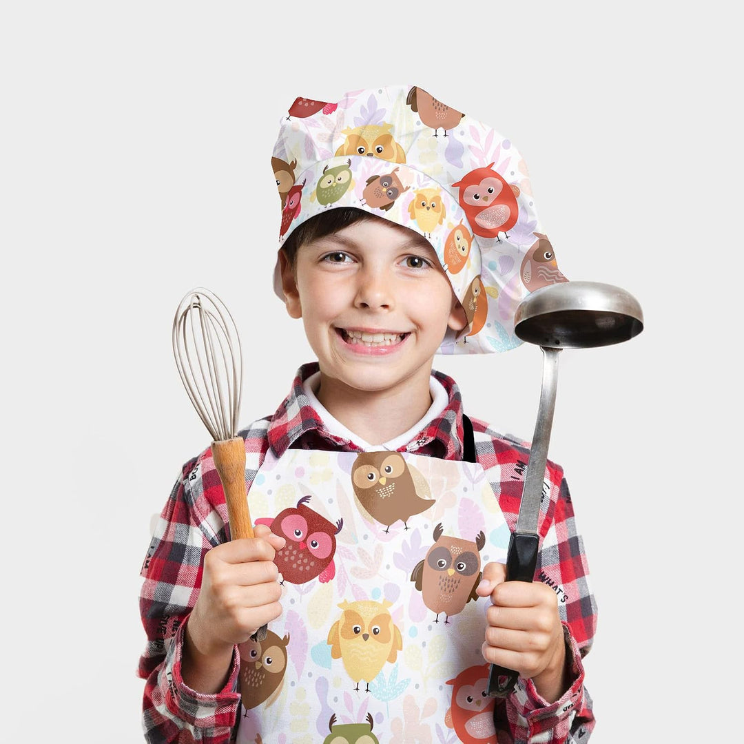 Kochmütze Für Kinder Jungen und Mädchen Bunte Kochhaube mit Klettverschluss Motif [099] Owls, Owls