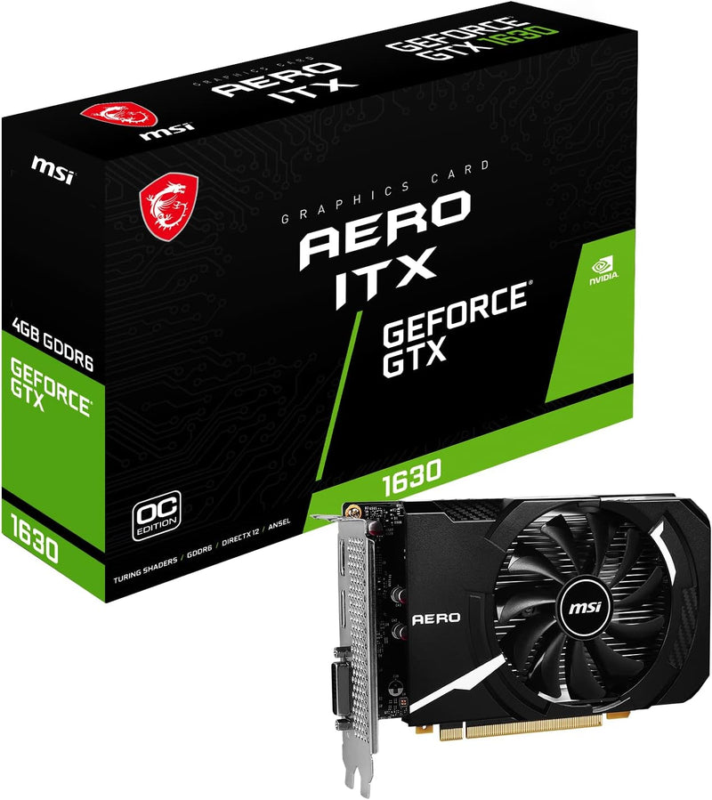 MSI GeForce GTX 1630 AERO ITX 4G OC Grafikkarte - NVIDIA GTX 1630, 4GB GDDR6 Speicher, 64-bit, 12 Gb