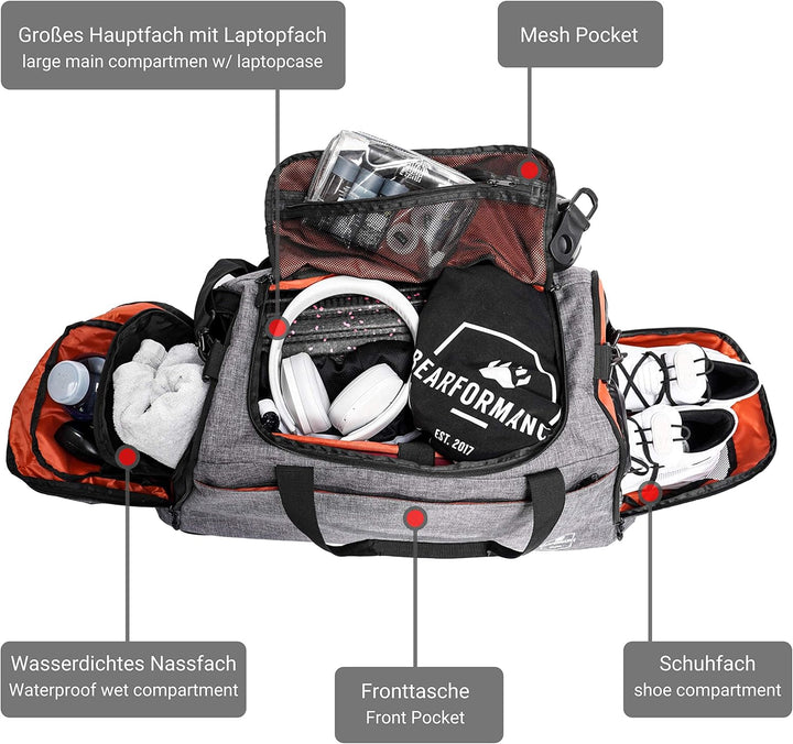Bearformance® Ultimate Sportbag | Sporttasche mit Schuhfach & Nassfach mit Rucksackfunktion für Herr