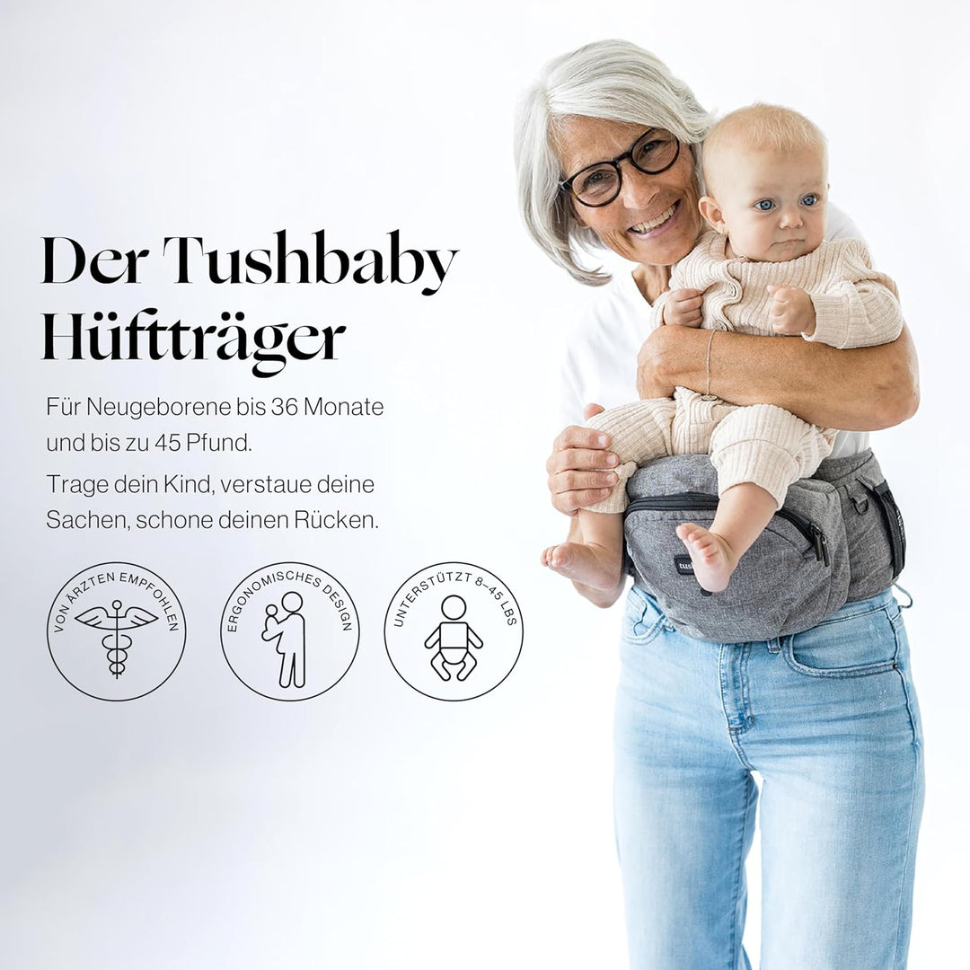 Tushbaby Ergonomische Multi-Position Babytrage Hüftsitz mit Sicherheitszertifikat, Einstellbar, Masc