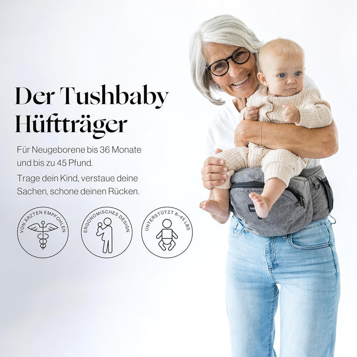 Tushbaby Ergonomische Multi-Position Babytrage Hüftsitz mit Sicherheitszertifikat, Einstellbar, Masc