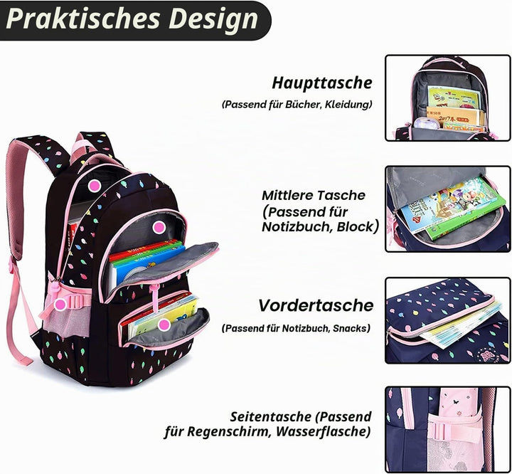 IvyH Rucksack Mädchen Schulrucksack Grosse schulranzen für Mädchen Wasserdicht Kinderrucksack für mä