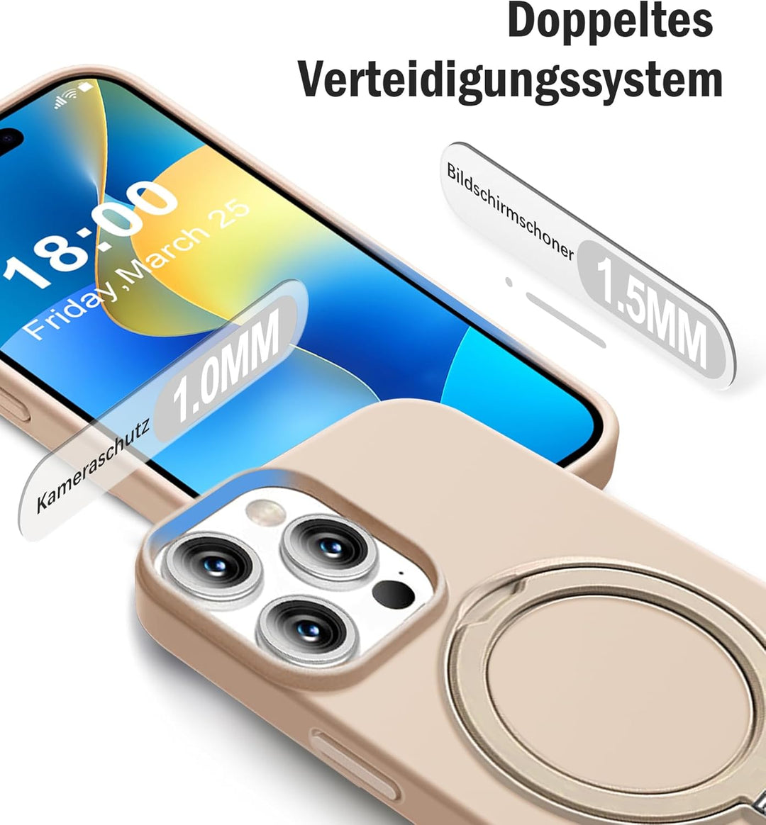 Handyhülle für iPhone 16 Pro Max Hülle mit 2 Stück Schutzfolie, Silikon Case mit Magnetisch Ring Stä