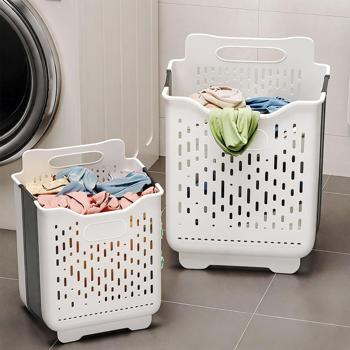 Faltbarer Wäschekorb 2er Set, Wandmontage, bodenstehend mit Griff, 45L+18L | faltbarer wäschekorb