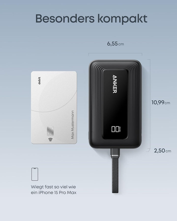 Anker portables Ladegerät, 10.000mAh 30W Powerbank, USB-C In und Out, Akkupack, Powerbank für Reisen