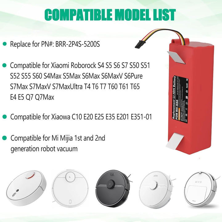 14,4V 6800mAh Li-ion Ersatzakku für Xiaomi Roborock S7 S5 S5 Max S50 S6 Roborock s51 s502-00 Roboter