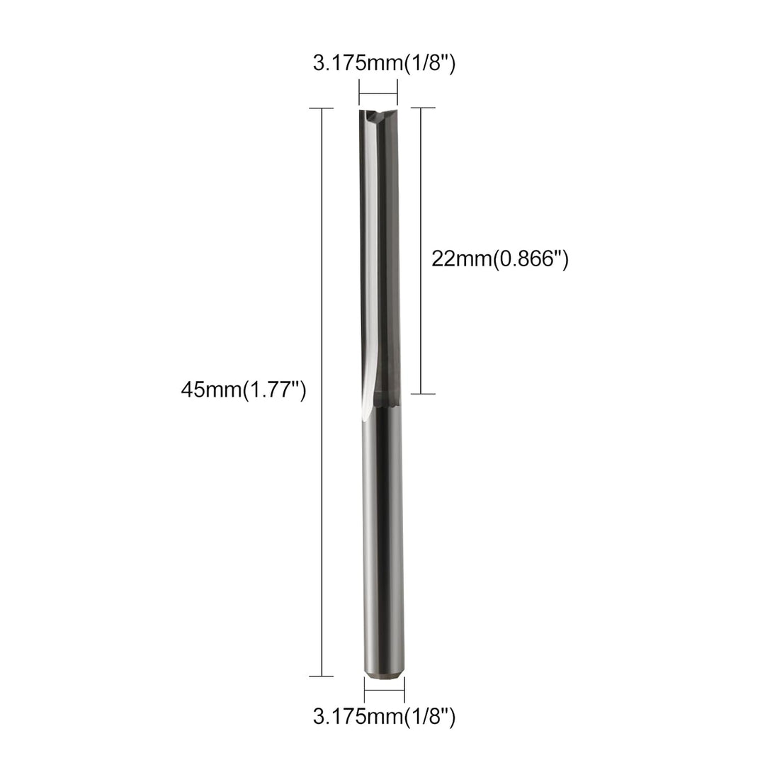 10 Stück CNC-Fräser, gerader Fräser mit 1/8 Zoll Schaft, gerade Nuten, 2-Nuten, 22 mm CEL/45 mm OAL,