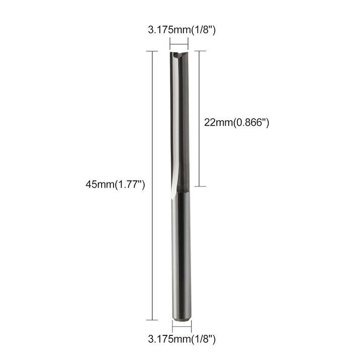 10 Stück CNC-Fräser, gerader Fräser mit 1/8 Zoll Schaft, gerade Nuten, 2-Nuten, 22 mm CEL/45 mm OAL,