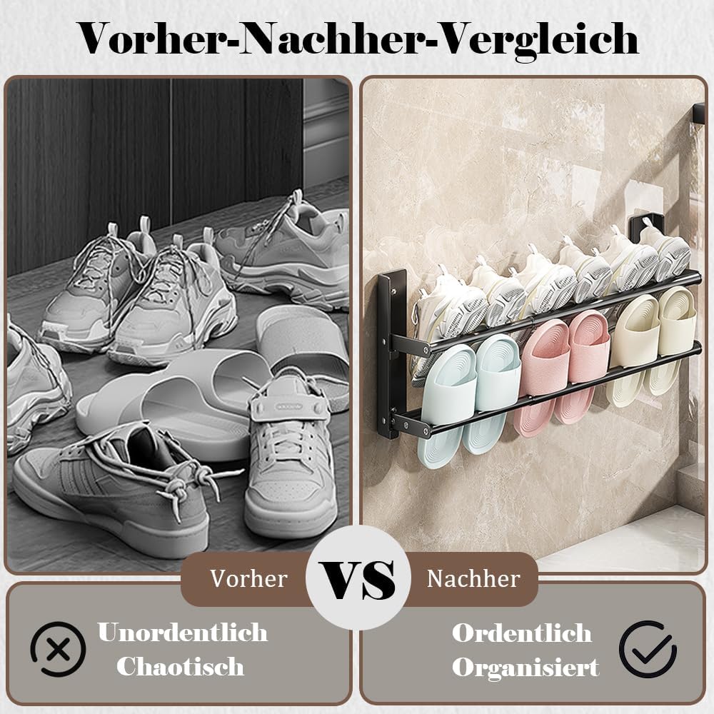 Schuhregal Wand, 2 Ebenen 37-67cm Ausziehbar Schuhablage, Faltbar Metall Schuhhalter Schmal Platzspa