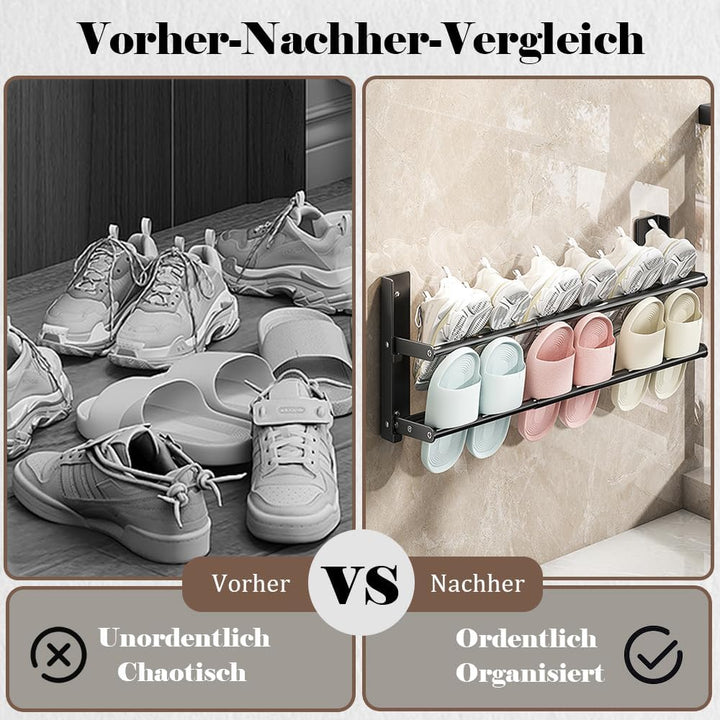 Schuhregal Wand, 2 Ebenen 37-67cm Ausziehbar Schuhablage, Faltbar Metall Schuhhalter Schmal Platzspa