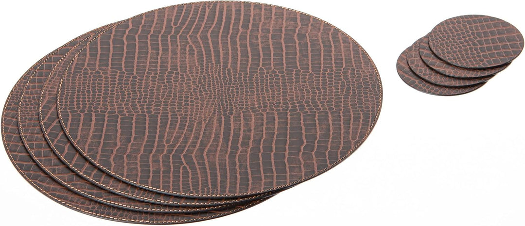 Nikalaz Rund Platzsets und Untersetzer aus recyceltem Leder, 4 Stück Platzdeckchen 33 cm und 4 Unter