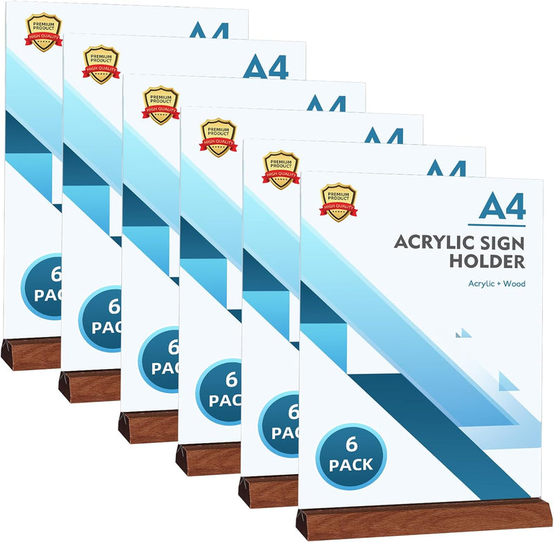 DONGLI 6 Stück A4 Ständer Aufsteller Tischaufsteller,Acryl T-Ständer Menükartenhalter, Doppelseitig