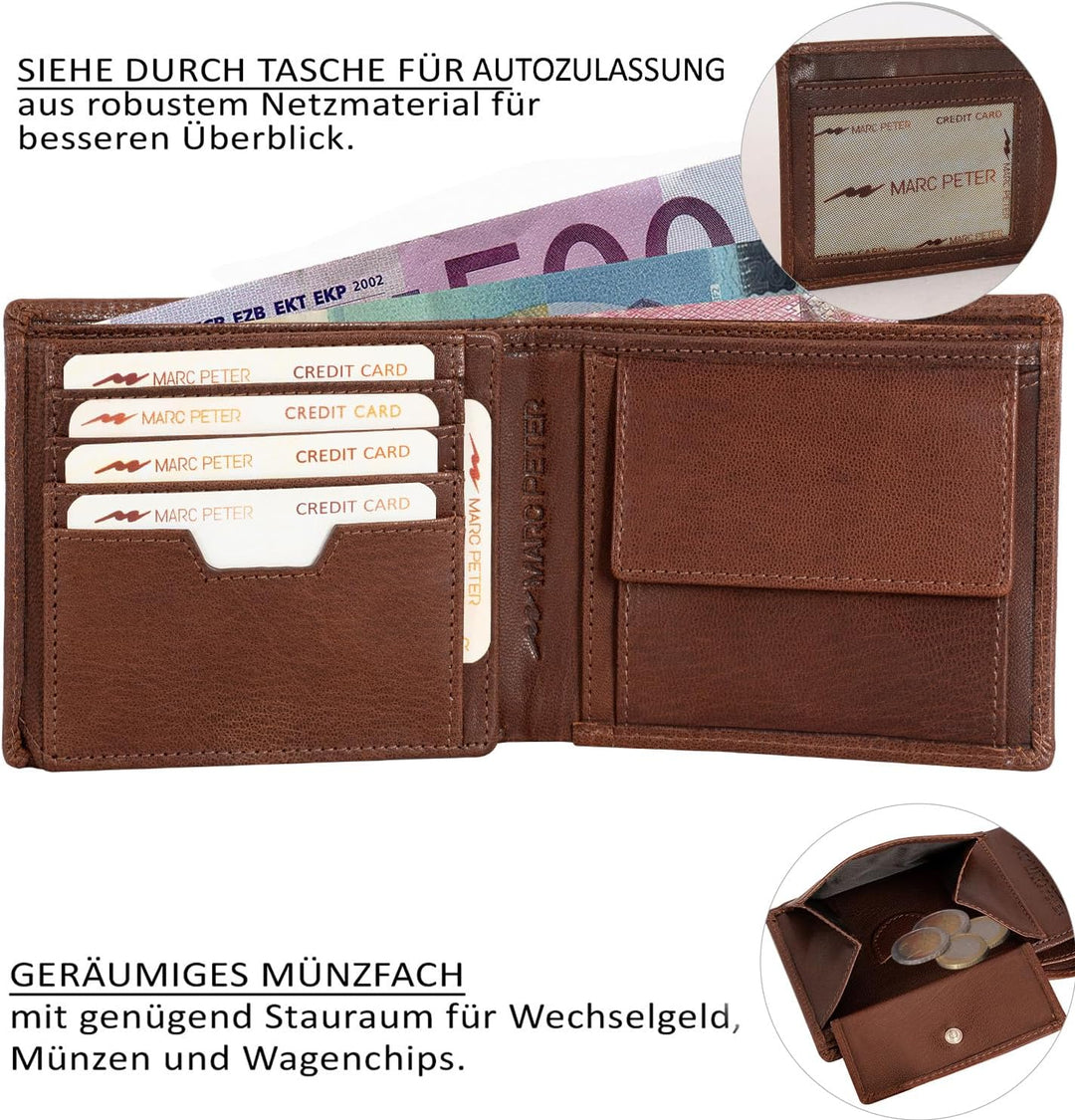 Marc Peter Oslo Geldbörse Herren Leder Rustikale Braun mit RFID Schutz I Echtleder Portemonnaie Gros