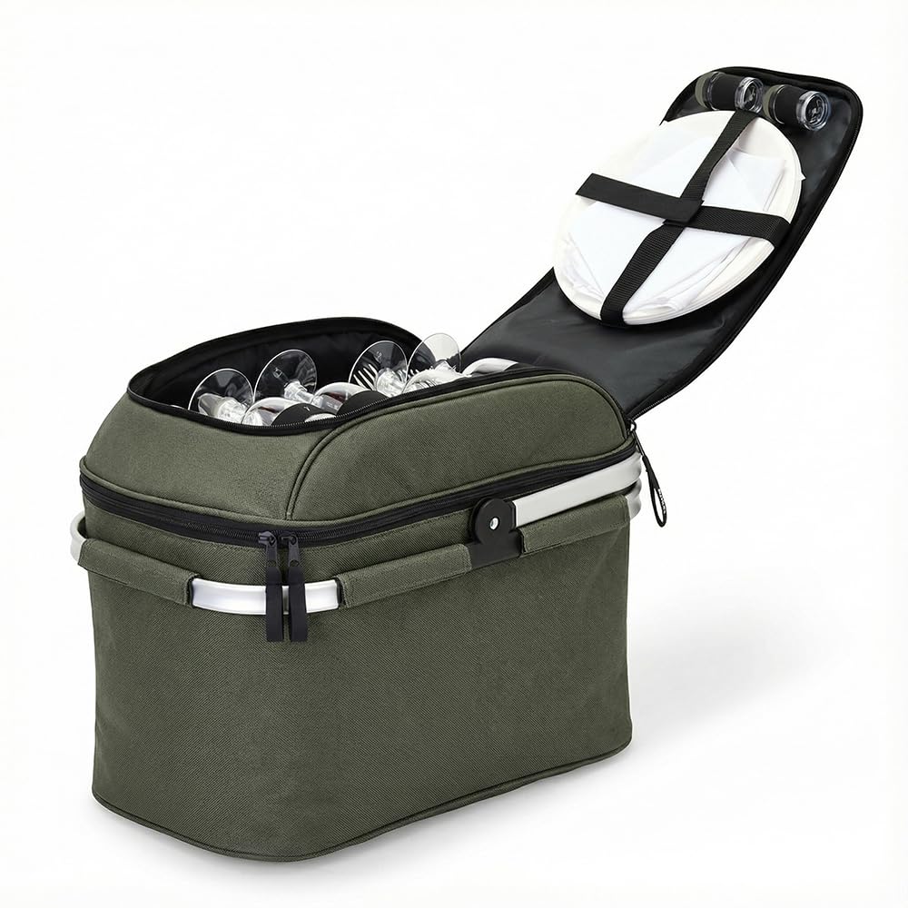 Livoo Picknickkorb für 4 Personen SEP117VE – 23 l, 600D, 29 Zubehörteile inklusive