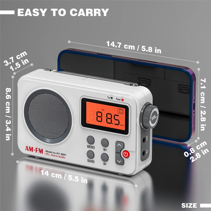 Tendak Radio Batteriebetrieben FM UKW AM, Weltempfänger Radio mit Grosses Display/Timing-Funktion/We
