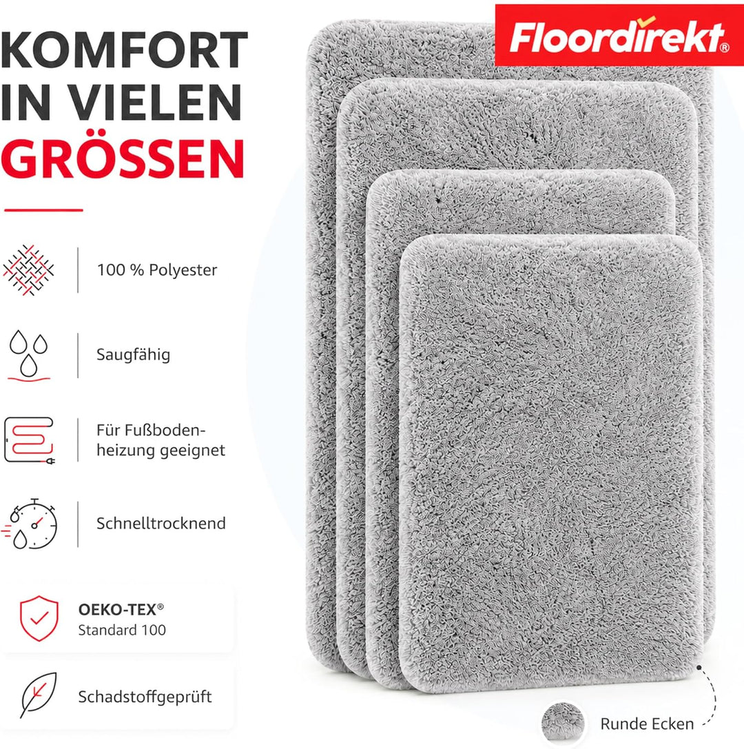 Floordirekt Badematte Sky - Badezimmerteppich - Weicher, dichter Hochflor - Rutschhemmend &amp; Schnell