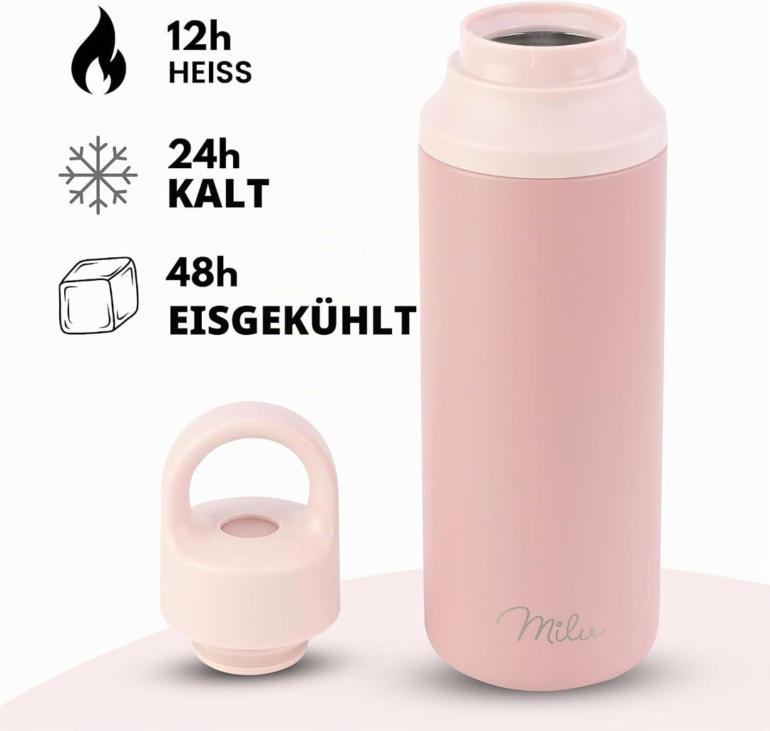 Milu Edelstahl Trinkflasche 600ml, 750ml – Thermosflasche, Isolierte Wasserflasche, Auslaufsichere I