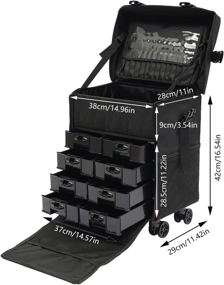 2 in 1 Kosmetikkoffer Trolley, Make up Koffer mit Rädern, Professioneller Schminkkoffer Beauty Case