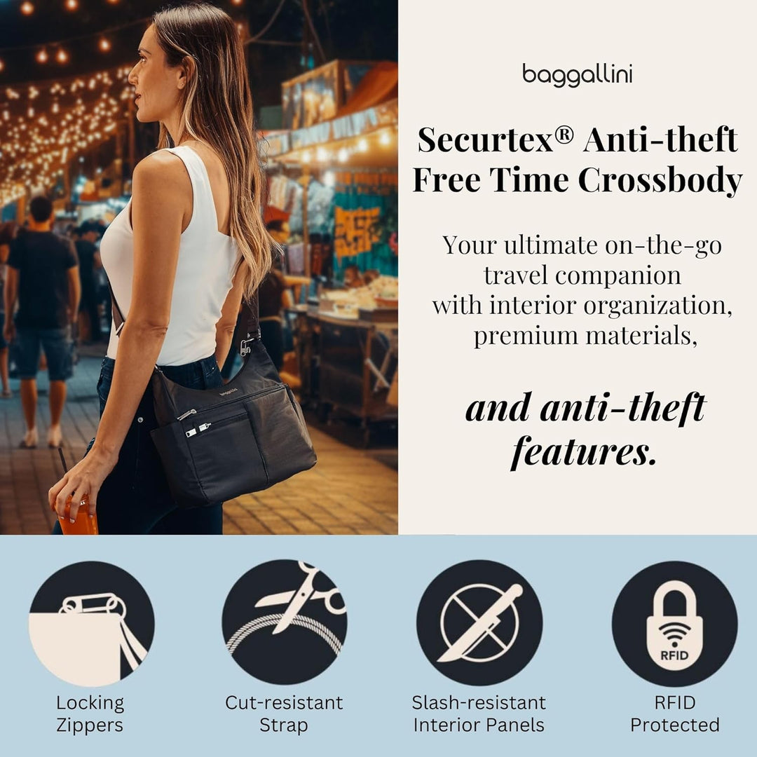 Baggallini Damen Anti-Theft Free Time Crossbody Bag Umhängetasche, Einheitsgrösse Schwarz, Schwarz
