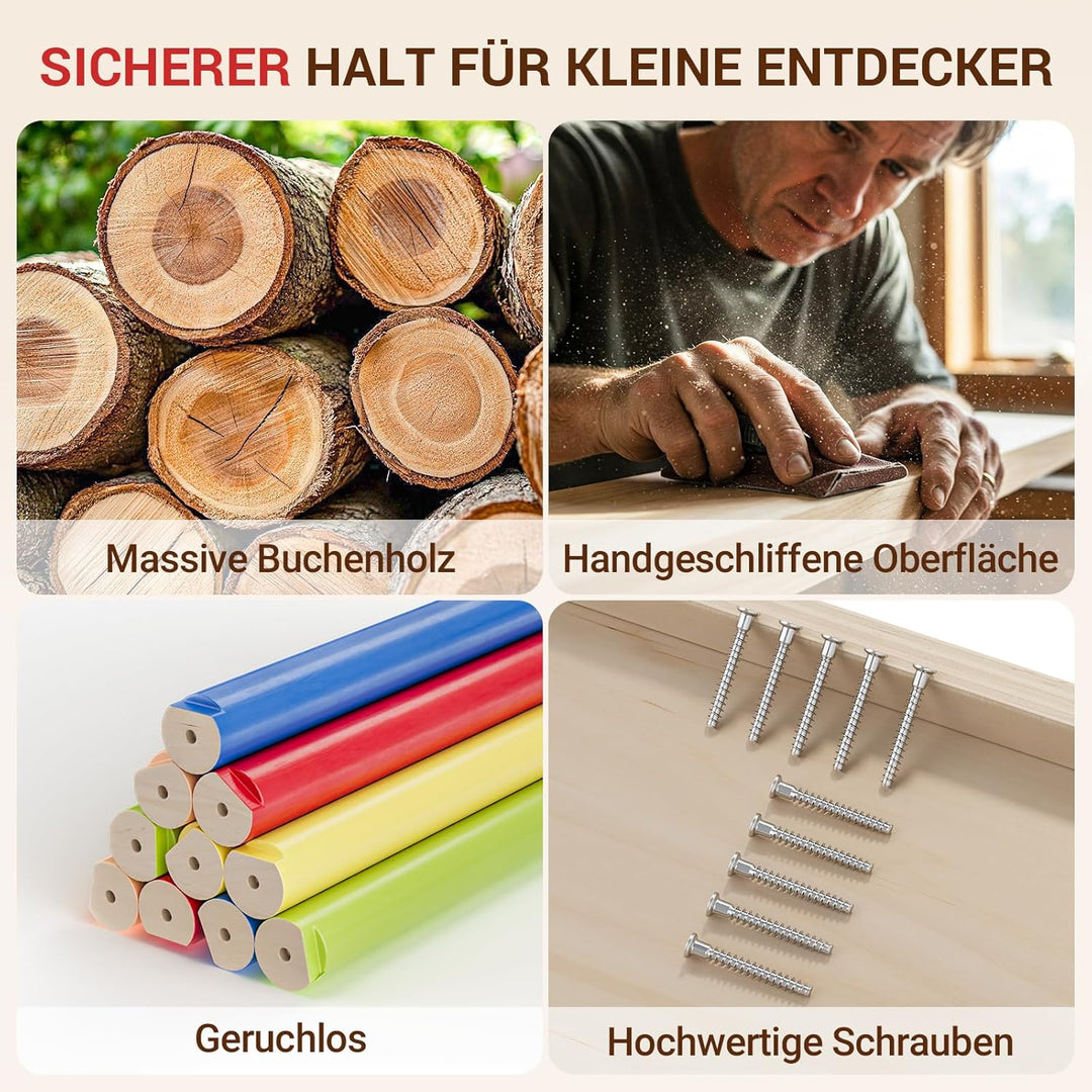 COSYLAND Klettergerüst Indoor L – Grosses Kletterdreieck Set mit Kletterbogen & Rutsche – 8-in-1 Mas