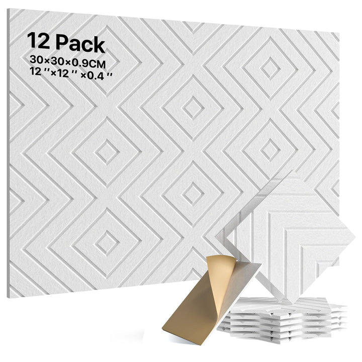 Soundsbay 12St. Akustikpaneele Selbstklebend, DIY Akustikplatten aus Polyester zur Wandpaneele, Scha