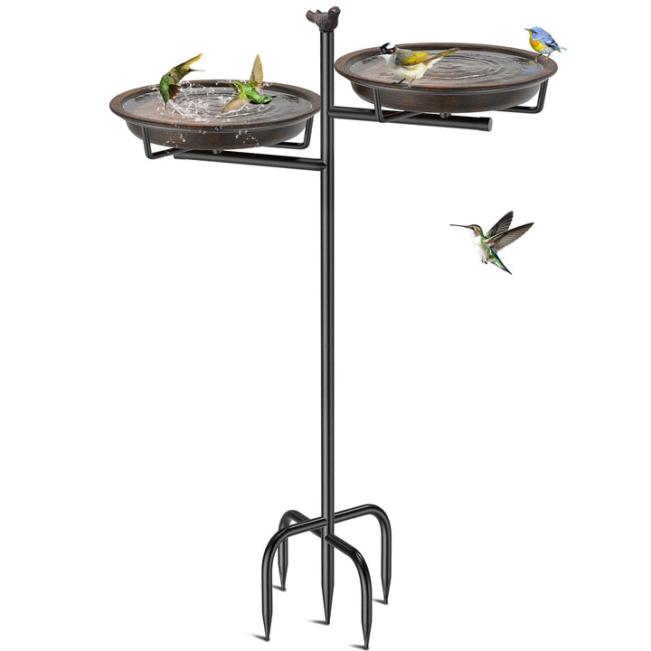 Vogeltränke Vogelbad Schale Stehend, 2-in-1 Vogelbad für Draussen Garten mit Doppelbecken für Wasser