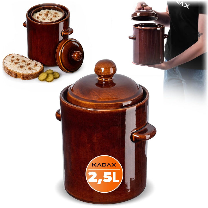 KADAX 2,5L Steinzeugtopf, Dichter Keramiktopf mit Deckel, Spülmaschinenfester Steinguttopf, handgefe