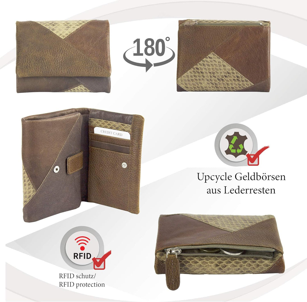 Sunsa Geldbörse. Damen Geldbeutel. Leder Portemonnaie mit RFID Schutz. Mittlere grosse Brieftasche m