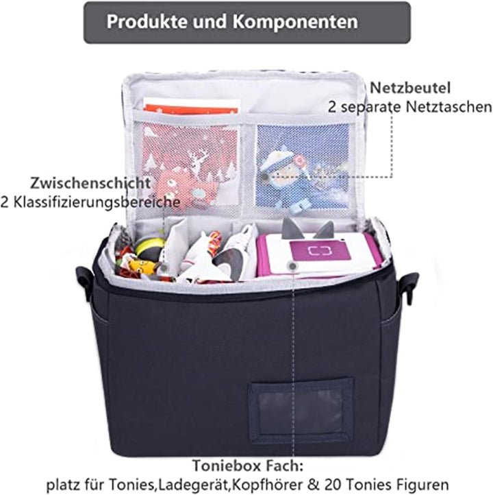 Chedin Tasche Kindergepäck viel Platz für Toniebox Figuren Tigerbox Transport Folie Hörfiguren Musik
